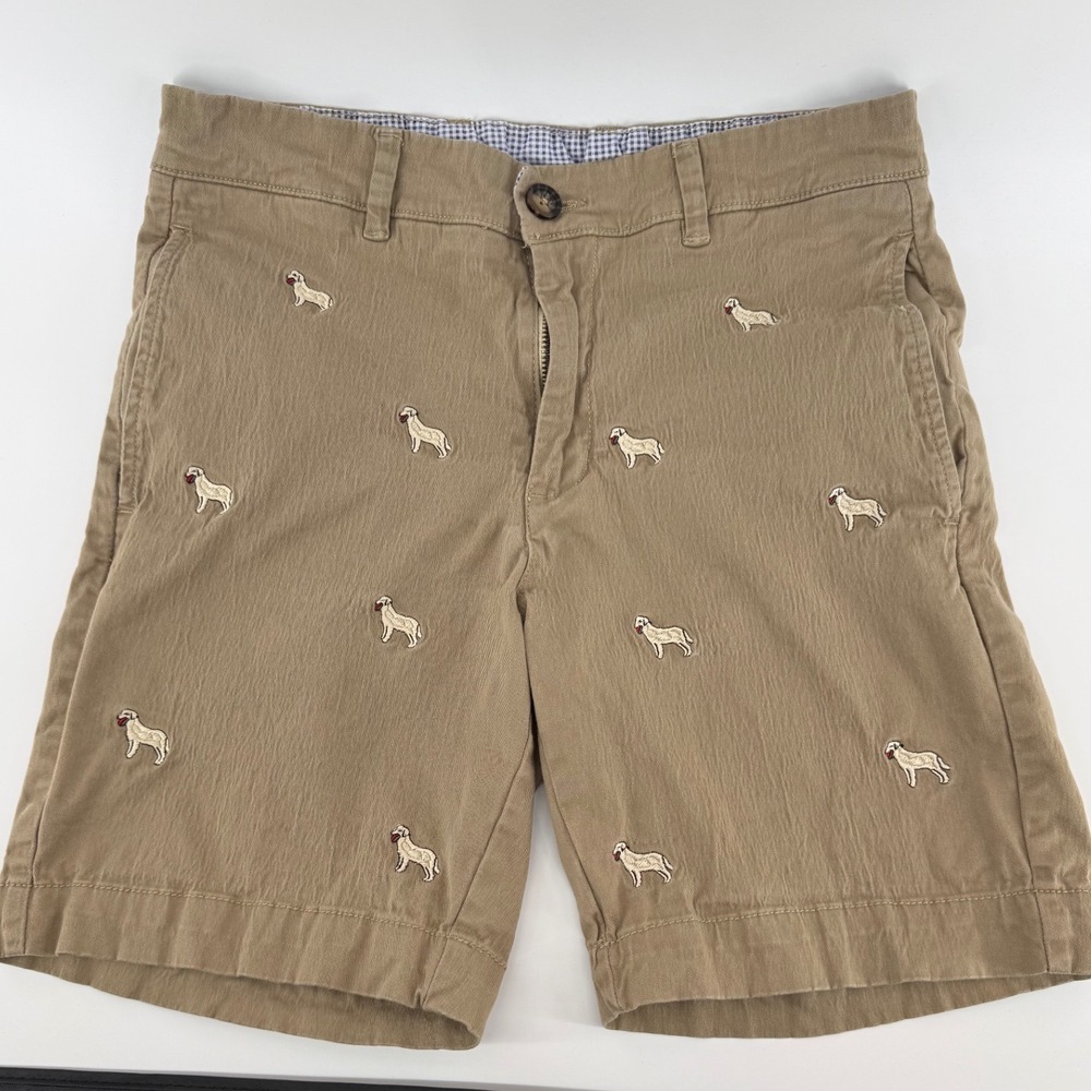 Southern Pines Mens Embroidered Dog Chino Shorts Tan Khaki Size 32 Preppy Golf
